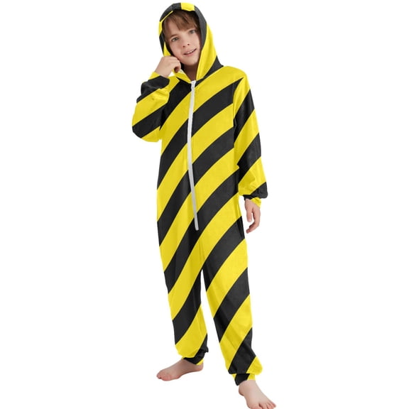 JOOGOO Yellow Stripes Pattern Unisex Onesie Pajamas Jumpsuit Kids One-Piece Hooded Sleepwear 7-8T