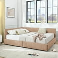 thumbnail image 5 of Harper & Bright Designs Queen Size Upholstered Daybed Frame with Drawers, Velvet L Shaped Corner Bed with Backrest and Armrests for Bedroom Living Room, Pink, 5 of 13
