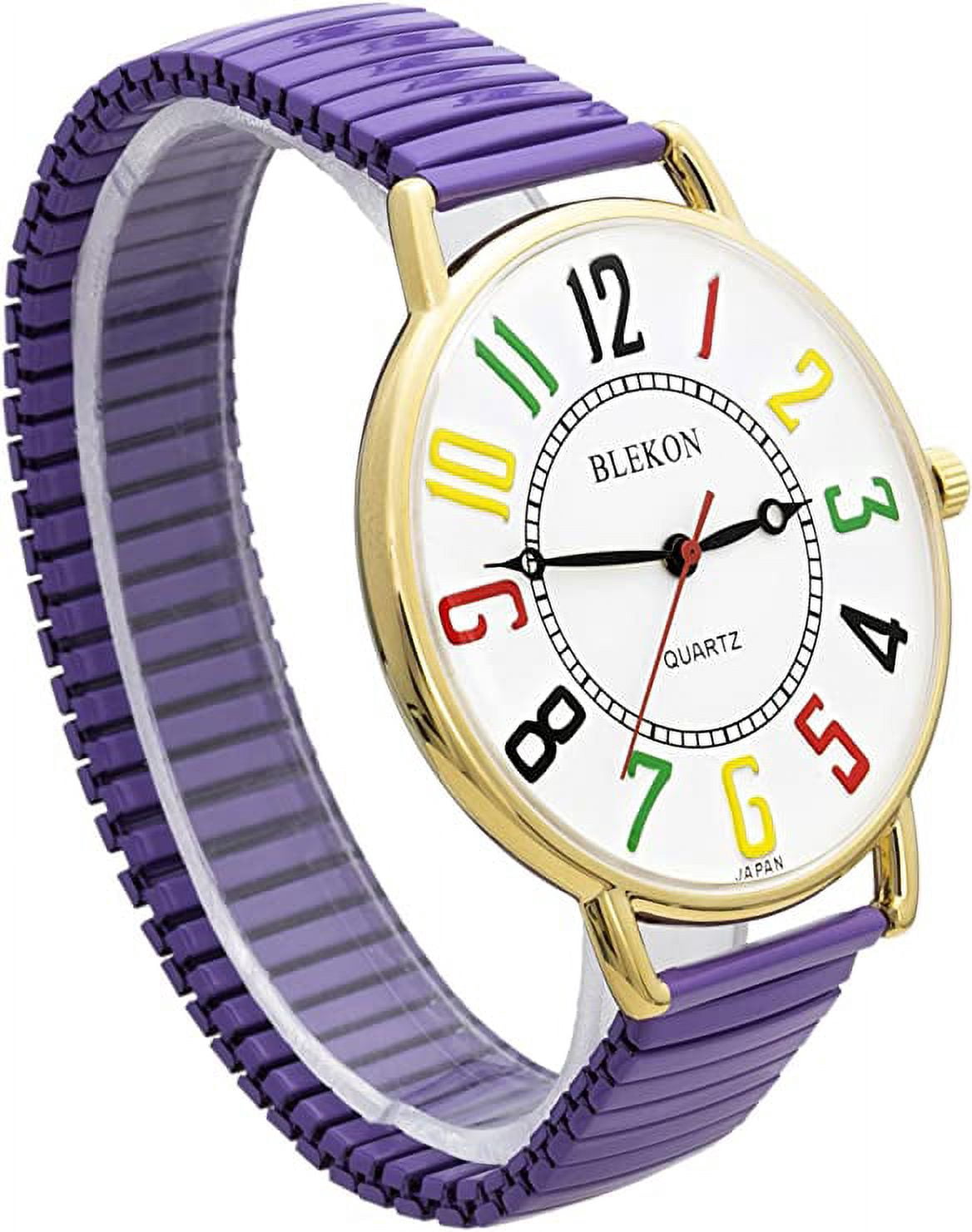 Blekon Women Wrist Watch Large 43mm White Face Stainless Steel Stretch Band Watch Analog Display