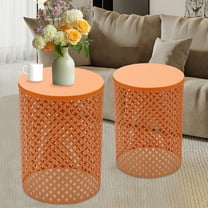 Denest 2Pcs Indoor/Outdoor Side Table, Metal Frame Accent Table, Modern End Table