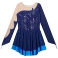 thumbnail image 3 of Alvivi Kids Girls Rhinestone Mesh Splice Figure Ice Skating Dress Gymnastics Bodysuit Navy Blue 10, 3 of 7