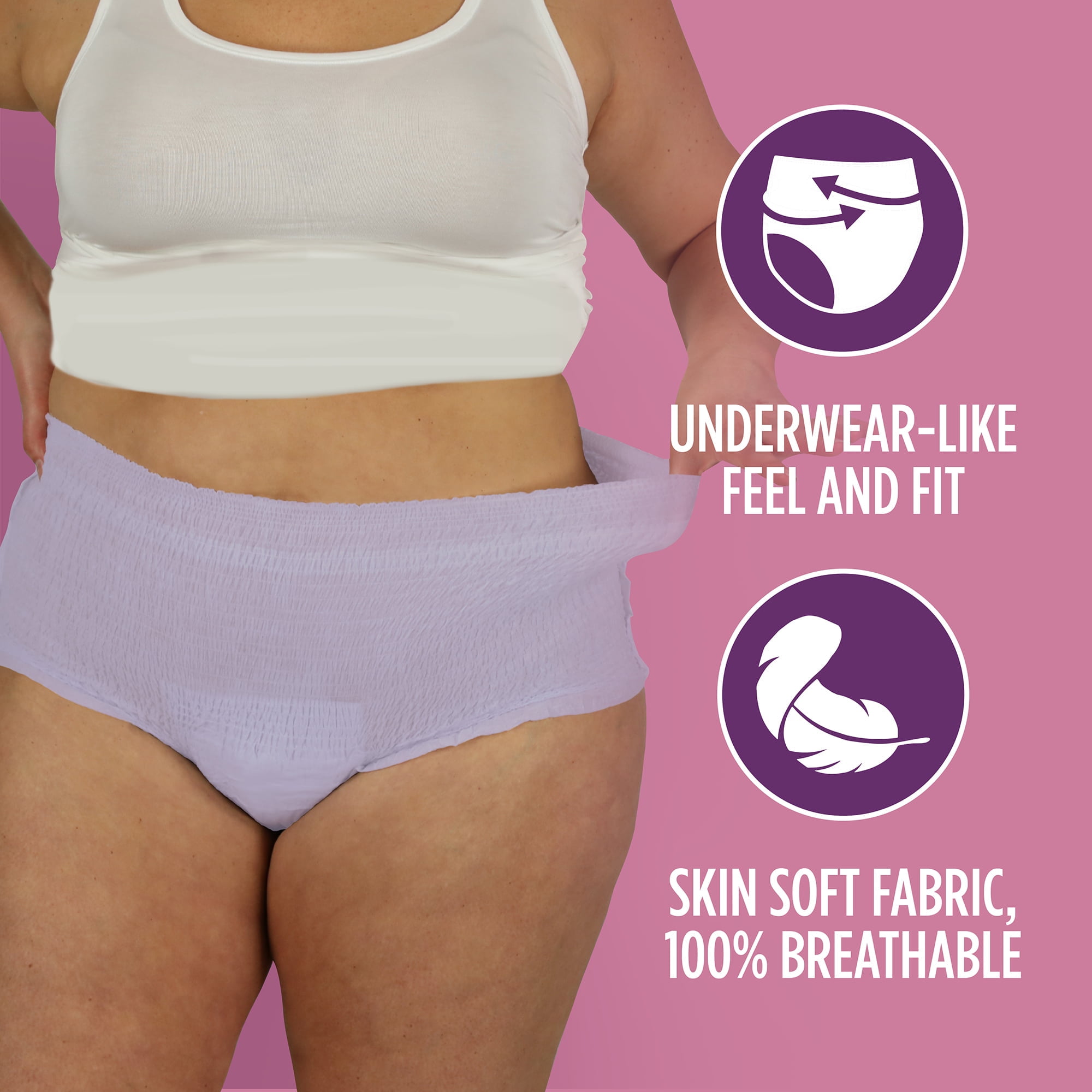 Equate Assurance Women's Underwear S/M 20 count, Light Lavender