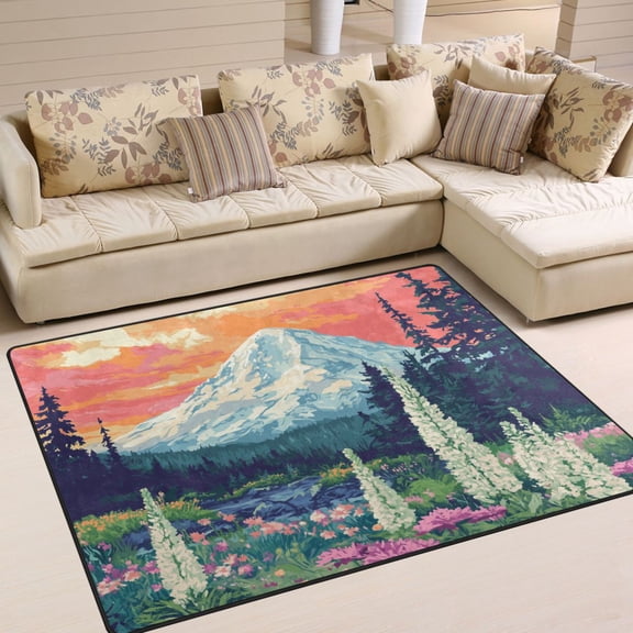 Yayeee Area Rugs for Living Room 5.2'x4' Indoor Non Slip Washable Bedroom Carpet, Floral Mountain