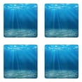 thumbnail image 1 of Ocean Coaster Set of 4, Sun Rays Bursting into Deep Under Sea Wilderness Scenery Waterscape Picture Print, Square Hardboard Gloss Coasters, Standard Size, Blue Turquoise, by Ambesonne, 1 of 2