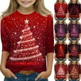 thumbnail image 5 of Grblisyd Cute Tops for Girls 3/4 Sleeve Christmas Shirts Shiny Xmas Tree Print Cute Graphic Shirts T Shirts Kids 10-12 Years Kids Clothes Deep Red 150, 5 of 5
