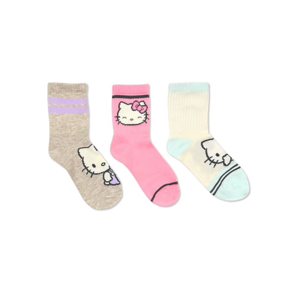 Hello Kitty Girls Mid-Crew Socks, 3-Pack, Sizes S-L