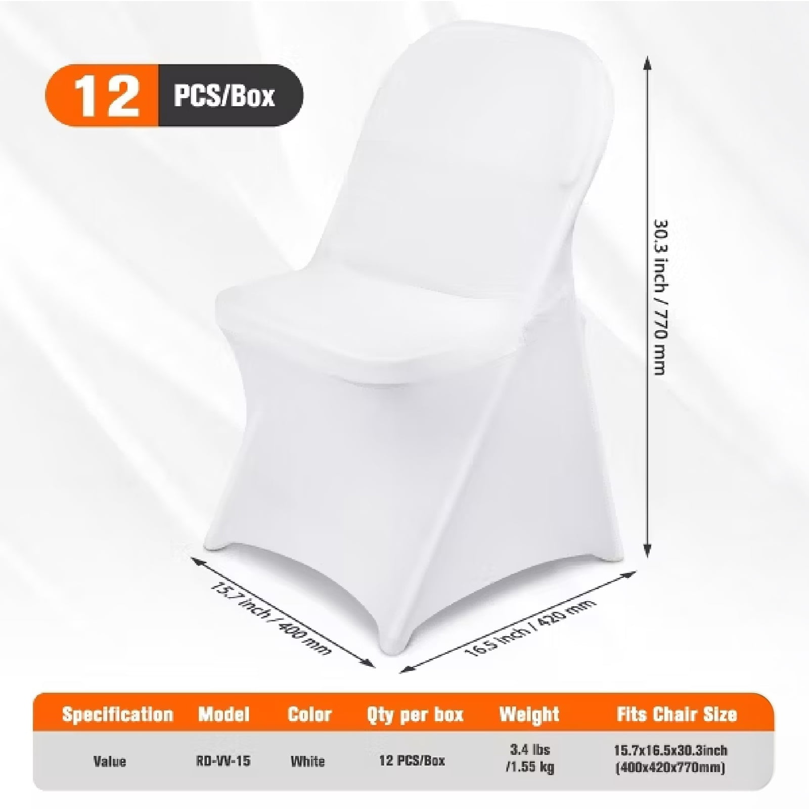 Fenbeli Stretch Folding Chair Covers 12 Pack, White Washable Spandex Slipcovers with Elastic Foot Pockets, Universal Fit for Weddings Banquets Parties and Events