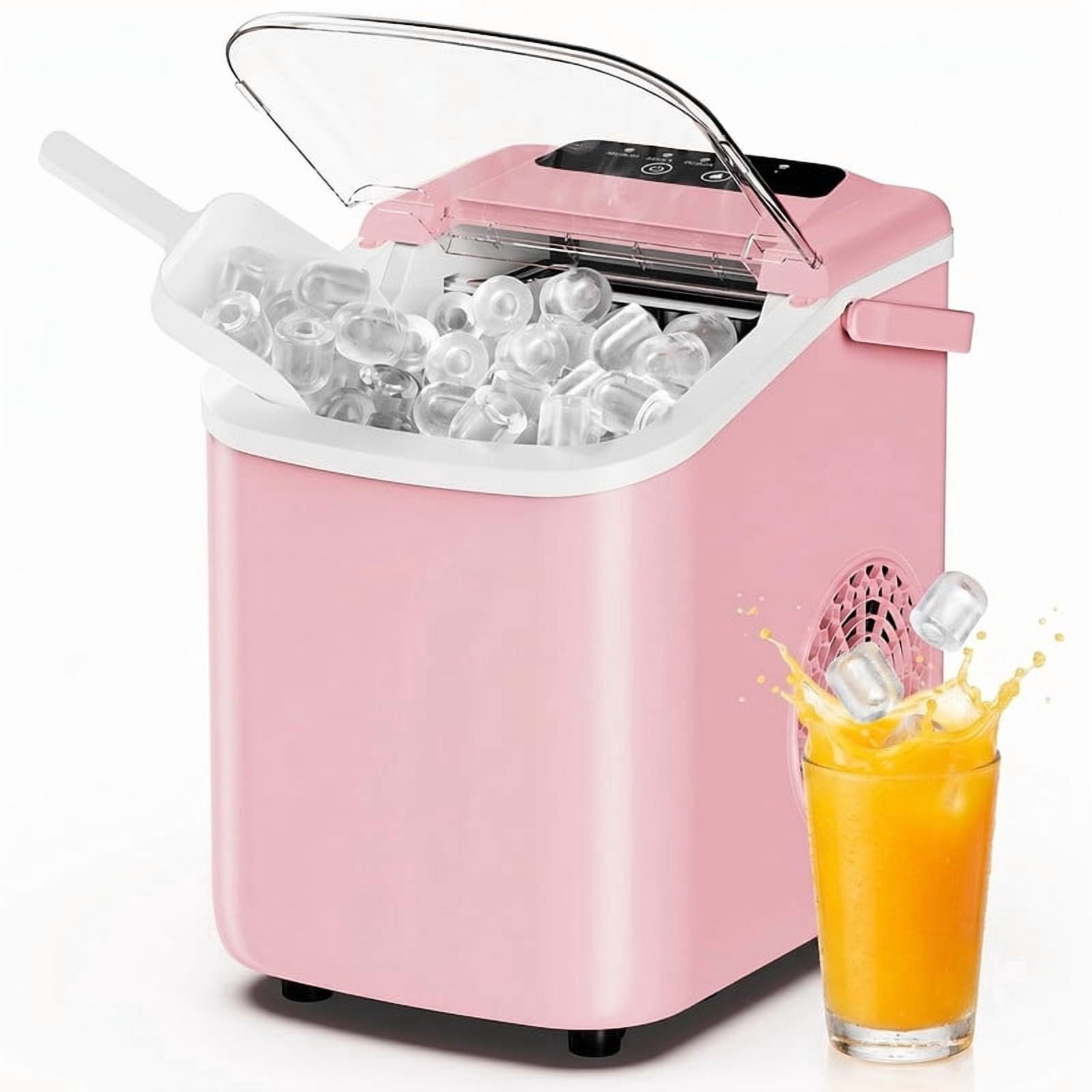 Bigleap Ice Maker Countertop, 26lbs per 24H, 9 Cubes in 6-8 Mins, Self-Cleaning Portable Ice Machine with Handle for Home, Kitchen, Office, RV, Pink