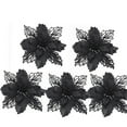 thumbnail image 2 of Black Black Christmas Poinsettia Flower Glitter Tree Ornaments Set Of 5 Pieces Pvc Material 3.9X3.9 Inches Each For Holiday Decor Black Poinsettia Flowers, 2 of 3