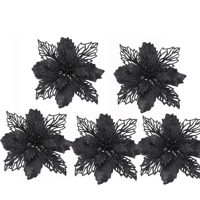 Fiudx Juego de Flores de Pascua Navideñas, Adornos Brillantes para Árbol, Guirnalda de Oro Rosa, Decoración para Bodas, Fiestas y Hogar, Material de Pvc, Fácil de Hacer, Decoración Festiva, Reutiliza