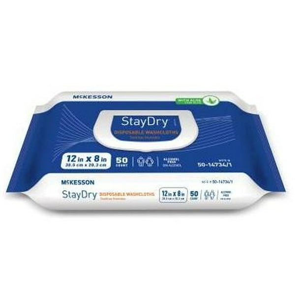McKesson StayDry Disposable Washcloths with Aloe 1 Pack / 100 Per Pack