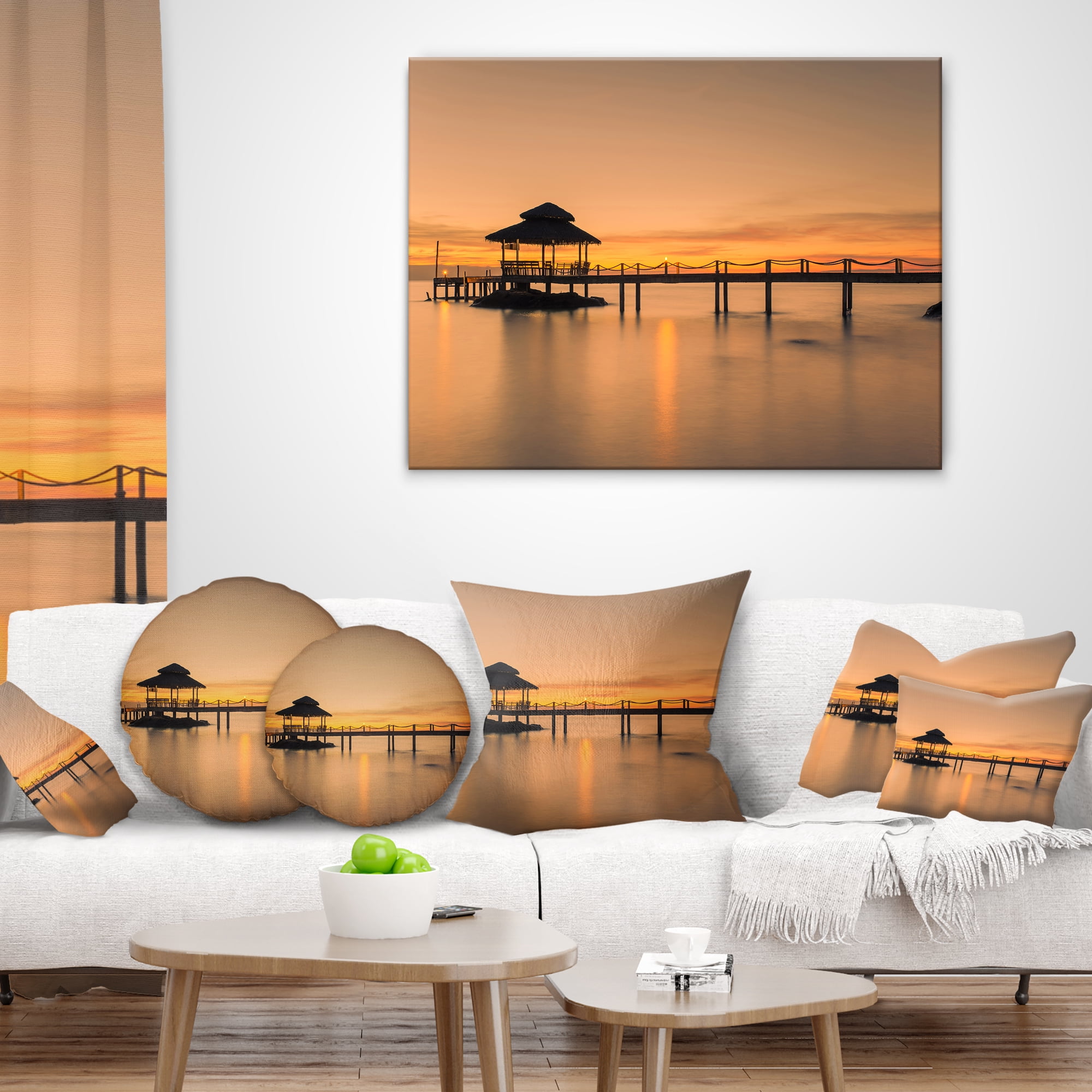 Designart Wonderful Wooden Pier and Hut Phuket - Pier Seascape Throw Pillow - 18x18