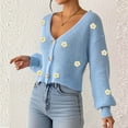 thumbnail image 7 of YueHuiYing Women's Casual Sweater Tops High V-Neck Long Sleeves Button Coat Jacket Knitted Blouse, 7 of 7