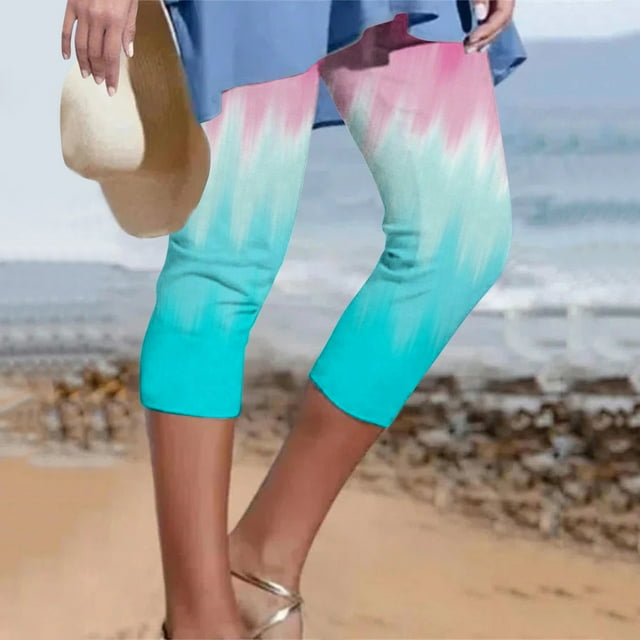 MKLEKYY Leggings para mujer, leggings de moda 3/4 para mujer, leggings estampados de cintura alta para mujer, mallas deportivas, pantalones cortos de entrenamiento de yoga