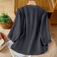 thumbnail image 6 of Rhuody Tops For Womens Embroidered Linen Shirt For Summer Boho Blouse With Three Quarter Sleeve Crewneck Tee Elegant Wear Navy M, 6 of 9