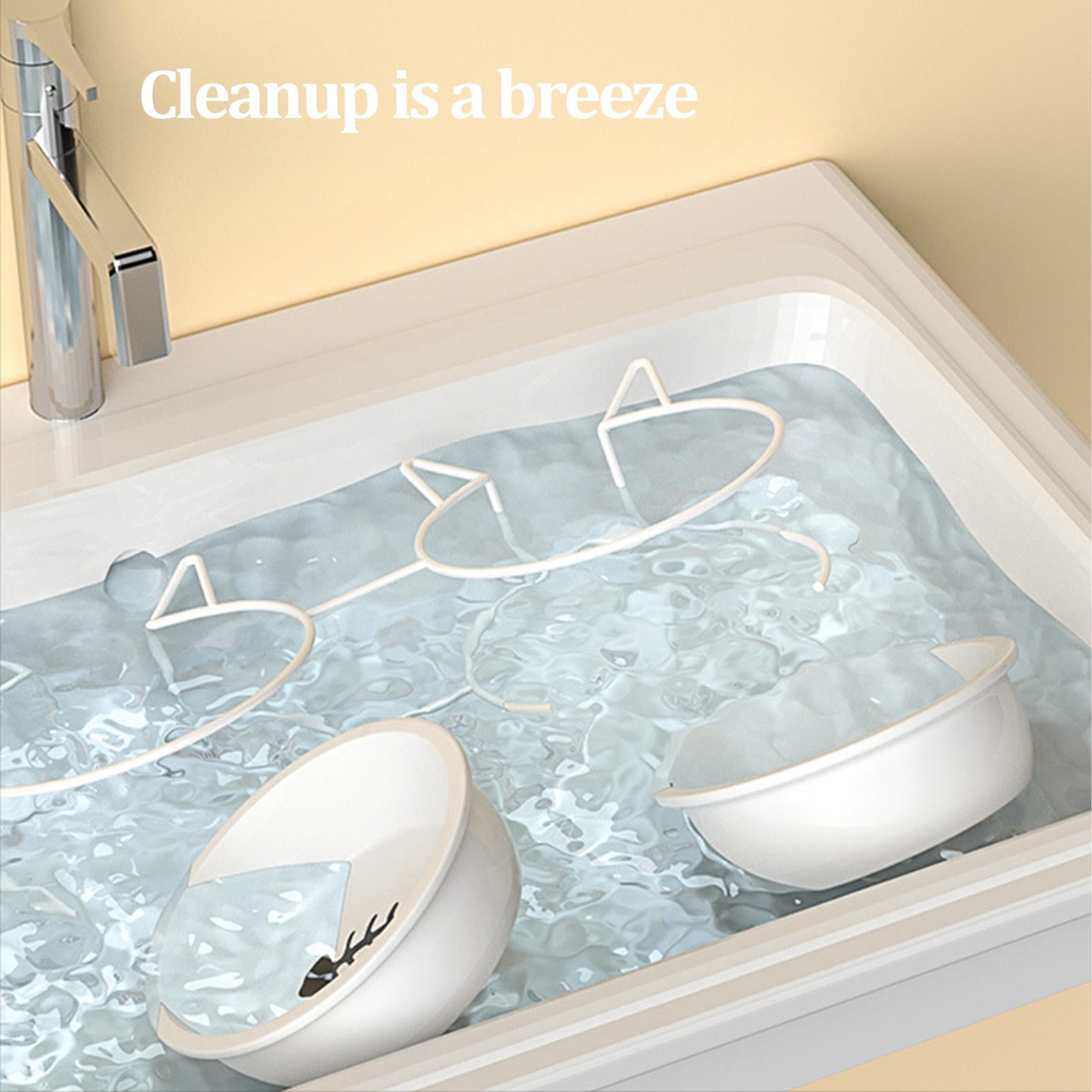 BOKYAN Double Ceramic Cat & Dog Bowl Set with Raised Metal Stand, 15° Tilt, Non‑Slip Feet, Easy Clean, Dishwasher Safe