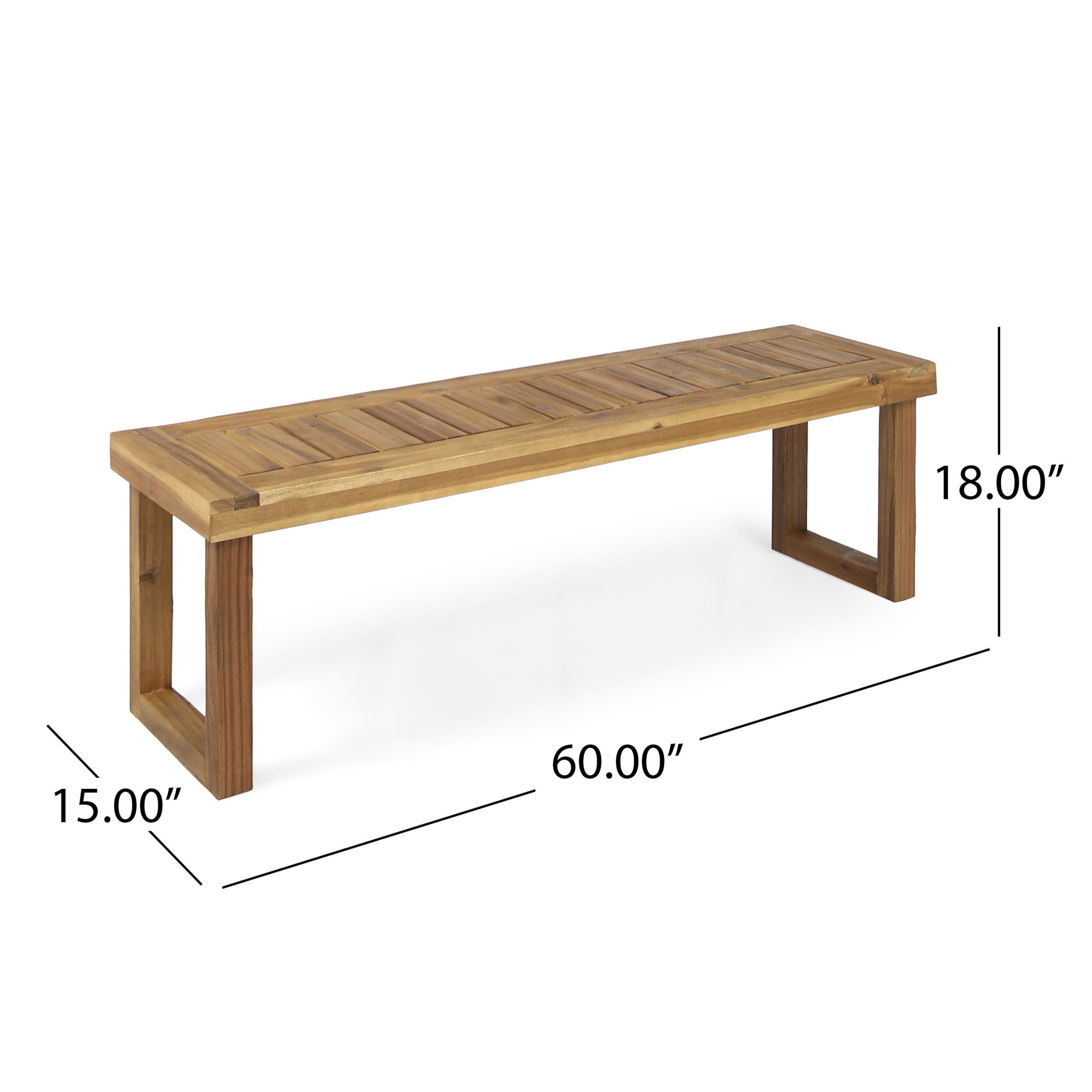 Outdoor Solid Wood Bench Set of 2, Acacia Wood Leisure Benches for Patio Garden, Natural
