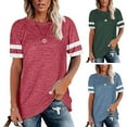 thumbnail image 2 of Promotion! T-shirt à Manches Courtes Rayé Couleur Unie pour Femmes Vert L, 2 of 4