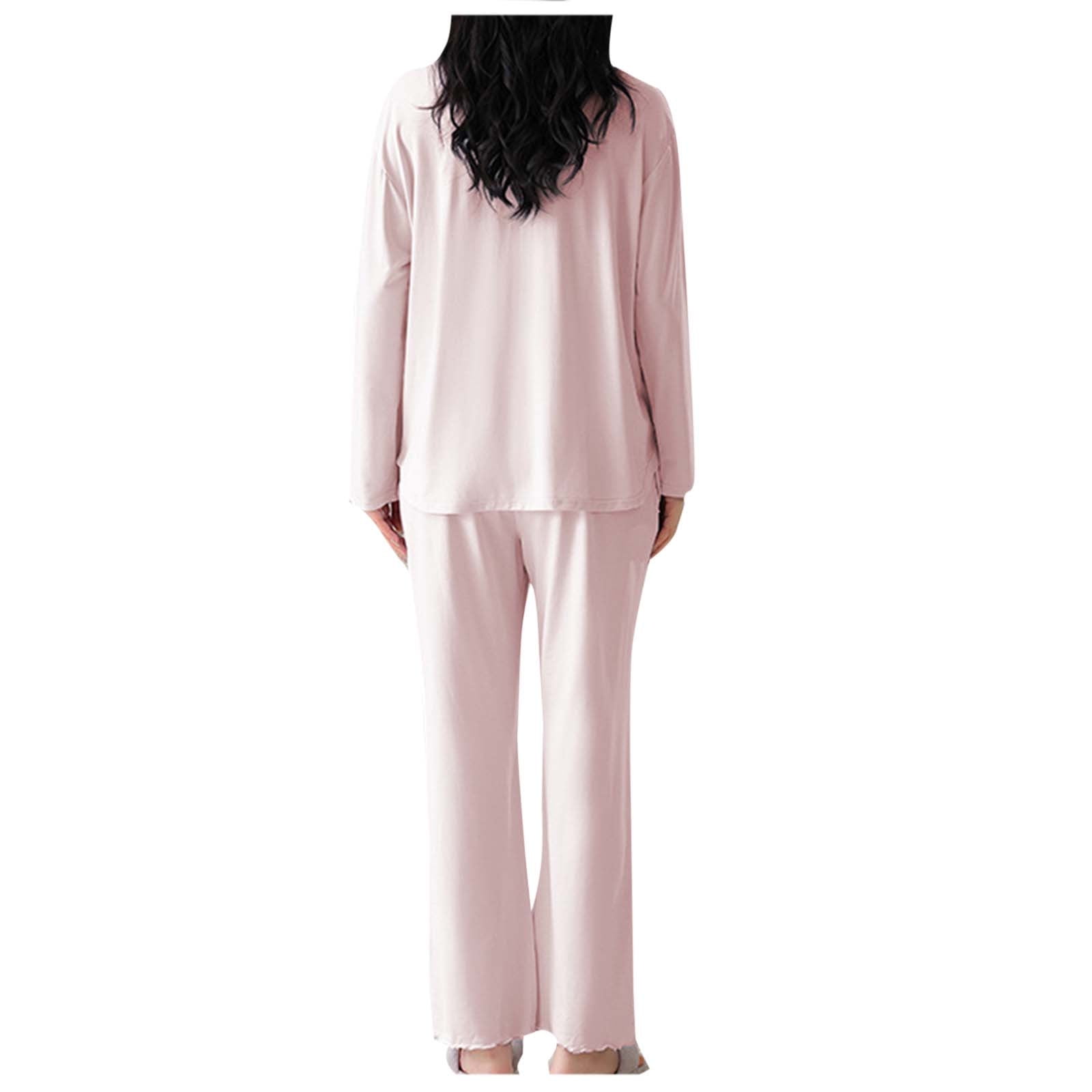 Oalirro Pajamas for Women Set 2 Piece Solid Color Soft Long Sleeve Pjs Pullover Top with Pants Breathable Loungewear Home Pajama Sets