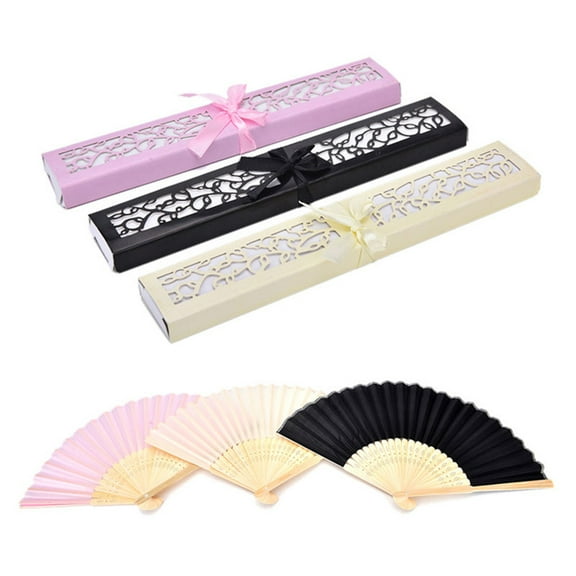 SPRING PARK Paper Hand Fans Bamboo Folding Pocket Fan Wedding Party Favors with Storage Box