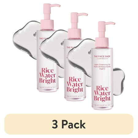 (3 pack) The Face Shop Rice Water Bright Light Facial Cleansing Oil, Daily Makeup Remover, Oil Cleanser, Vegan, Korean Skin Care with Jojoba Oil, Face Pore Cleanser, 150ml C57