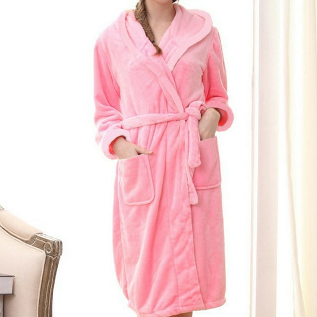 Gift TIMIFIS Mens Womens Robe Soft Plush Fleece Hooded Bathrobe Warm Lounge Robe Spa Bath Robe pring/Summer