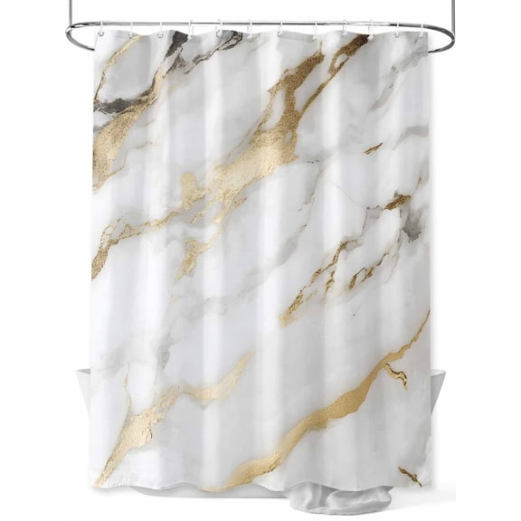 Fsddascl Modern White Gold Shower Curtain Set - 66" x 72" Washable Bathtub Curtain with 12 Hooks, Abstract Marble Geometric Waterproof Fabric Stall Shower Curtains for Bathroom/Bathtub Décor