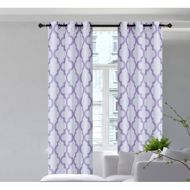 2Piece 7LO Light Purple Geometric Blackout Lined Grommet Window