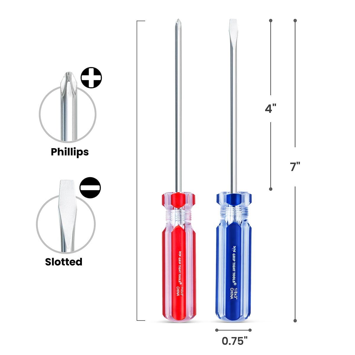 2 PC. 4" Screwdriver Set - Phillips #1 & 3/16" Slotted