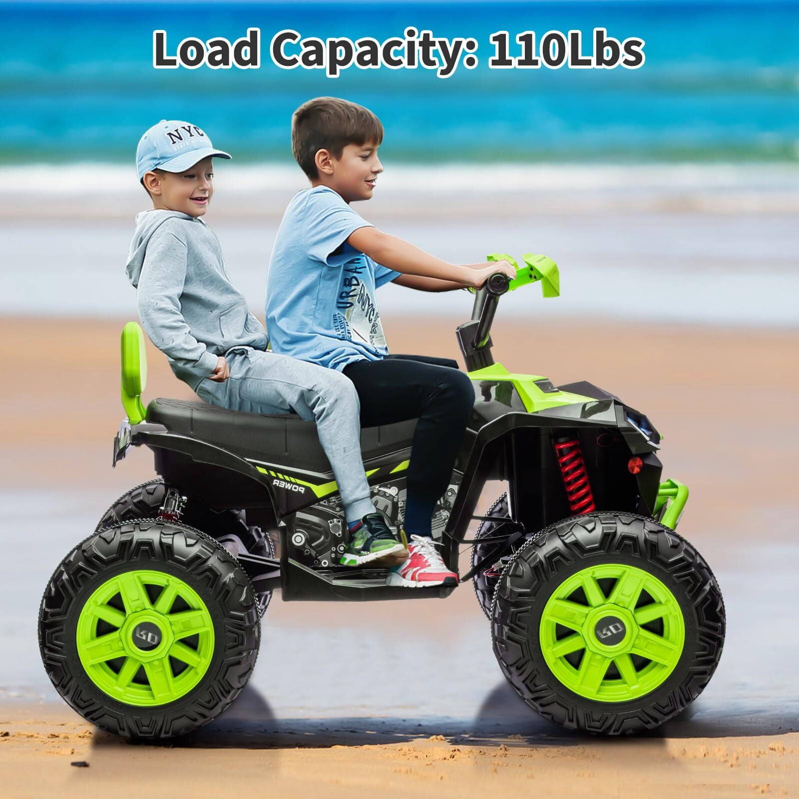 24 Volt Kids ATV Ride-On, Electric Dual 4 Wheeler with 2-Seater, Ride on Toys for Big Kids with Bluetooth, LED Lights, Music, High Low Speed, Green