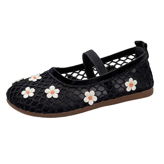 WZEIIOT Girls Summer Sneakers Breathable Mesh Flower Embroidered Soft Sole Flat Dance Shoes