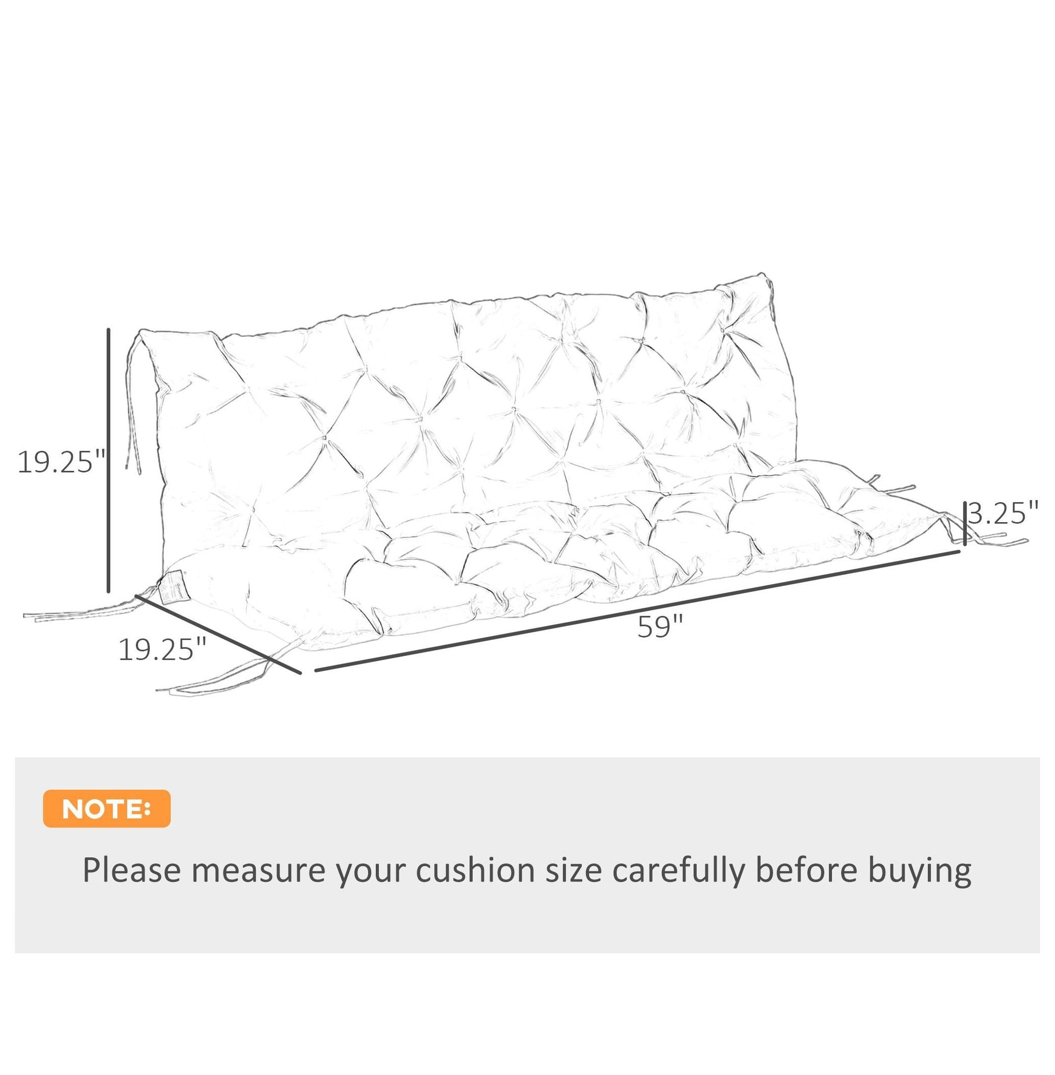 3-Seater Bench Cushion Outdoor Swing Replacement Pad - Black Patio Furniture Cushions with Backrest & Ties