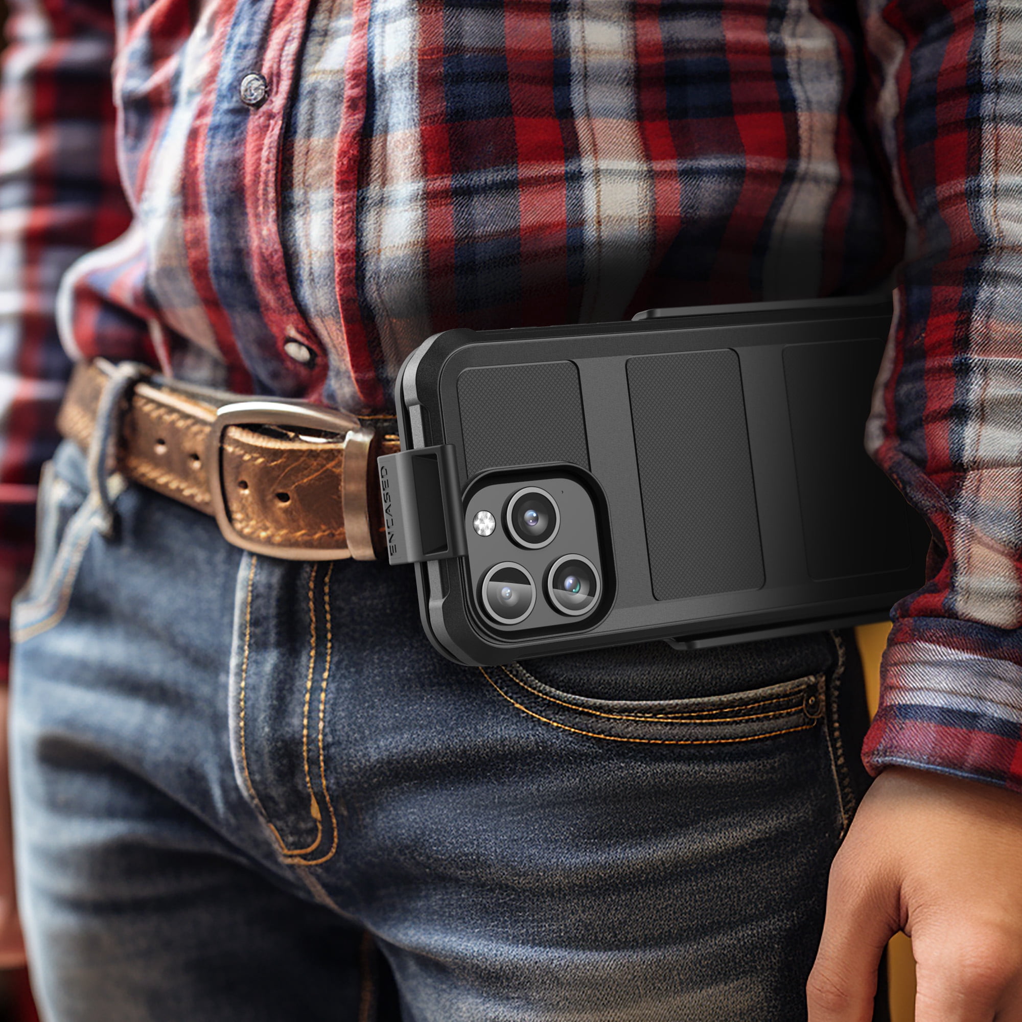 Encased Falcon Designed for iPhone 15 Pro Belt Clip Case Compatible with MagSafe - Protective Shockproof Magnetic Case with Holster (Black)