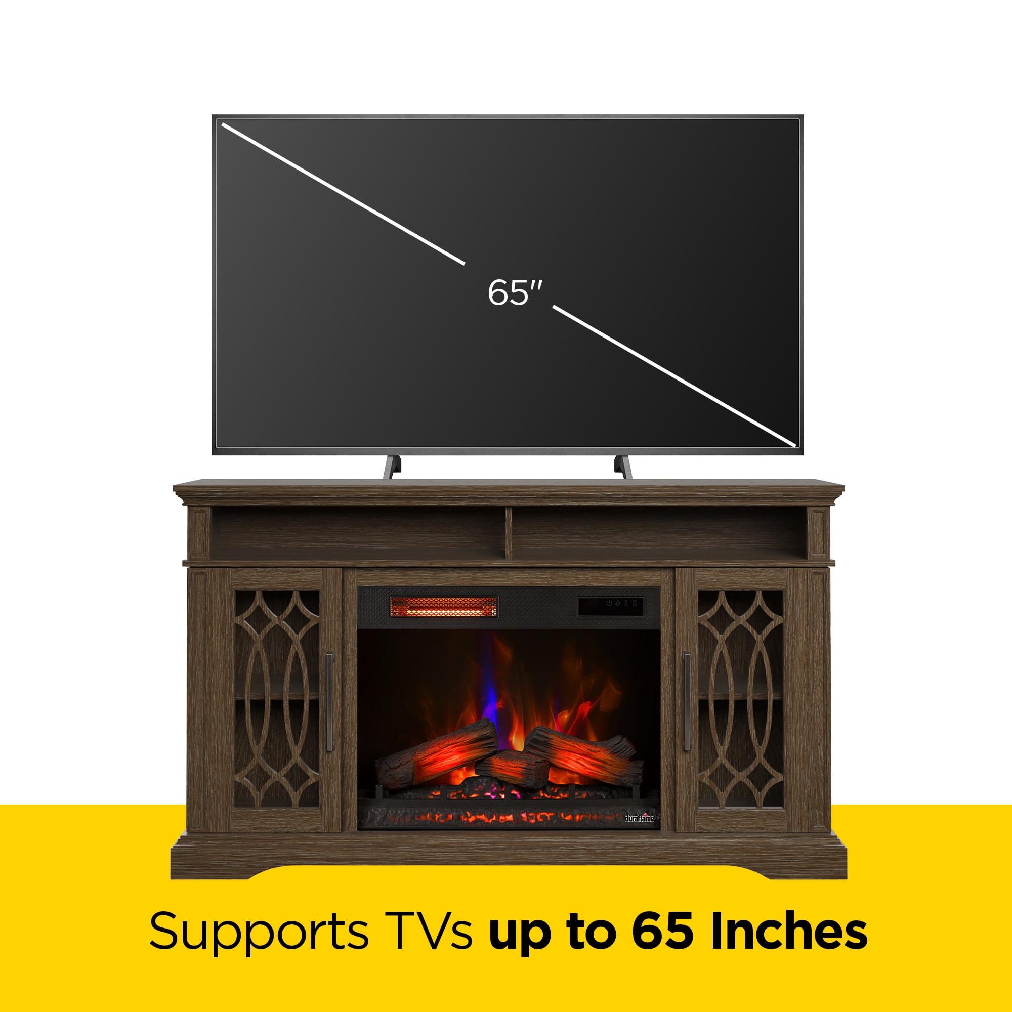 duraflame® Electric Fireplace TV Stand, Farmhouse Entertainment Center with Storage and Infrared Heater, Laurel Oak