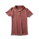 thumbnail image 1 of Camisa De Punto Mujer Verano Con Volantes Manga Corta Cuello De Muñeca Casual Top, Rojo Marrón Advancent AP001288-05B, 1 of 7