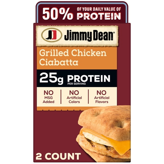 Jimmy Dean Protein Breakfast, Chicken, Egg, Cheese Ciabatta Frozen Sandwiches, Fully Cooked, 2 Count