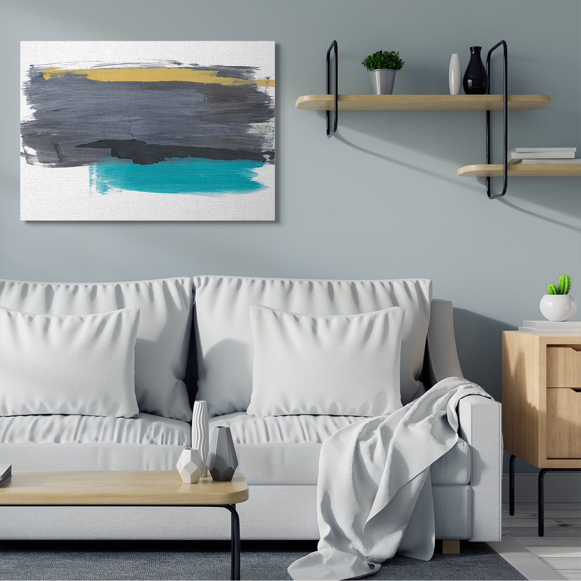 Stupell Industries Abstract Brush Strokes Yellow Blue Grey,36 x 48,Designed by Bronwyn Baker