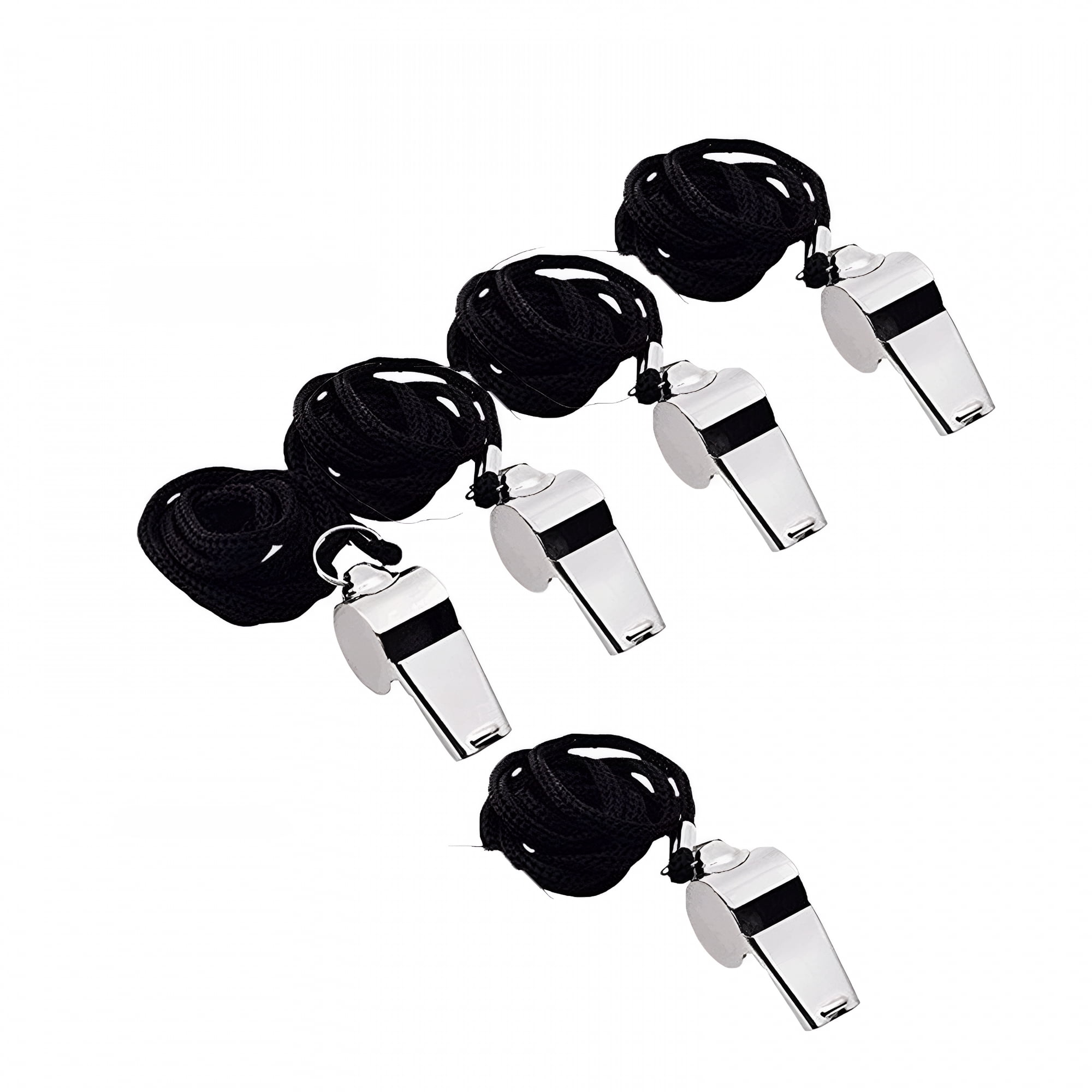 GJX Survival Whistle, Whistles for Emergency, Stainless Steel Super Loud Sports Whistle with Lanyard for Adults, Coaches, for Referees, Outdoor Sports (Black 5Pcs 2In)