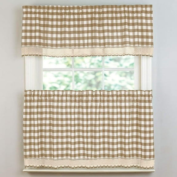BrylaneHome Buffalo Check Tier Curtain Set Window Curtain - 58I W 36I L, Taupe Beige