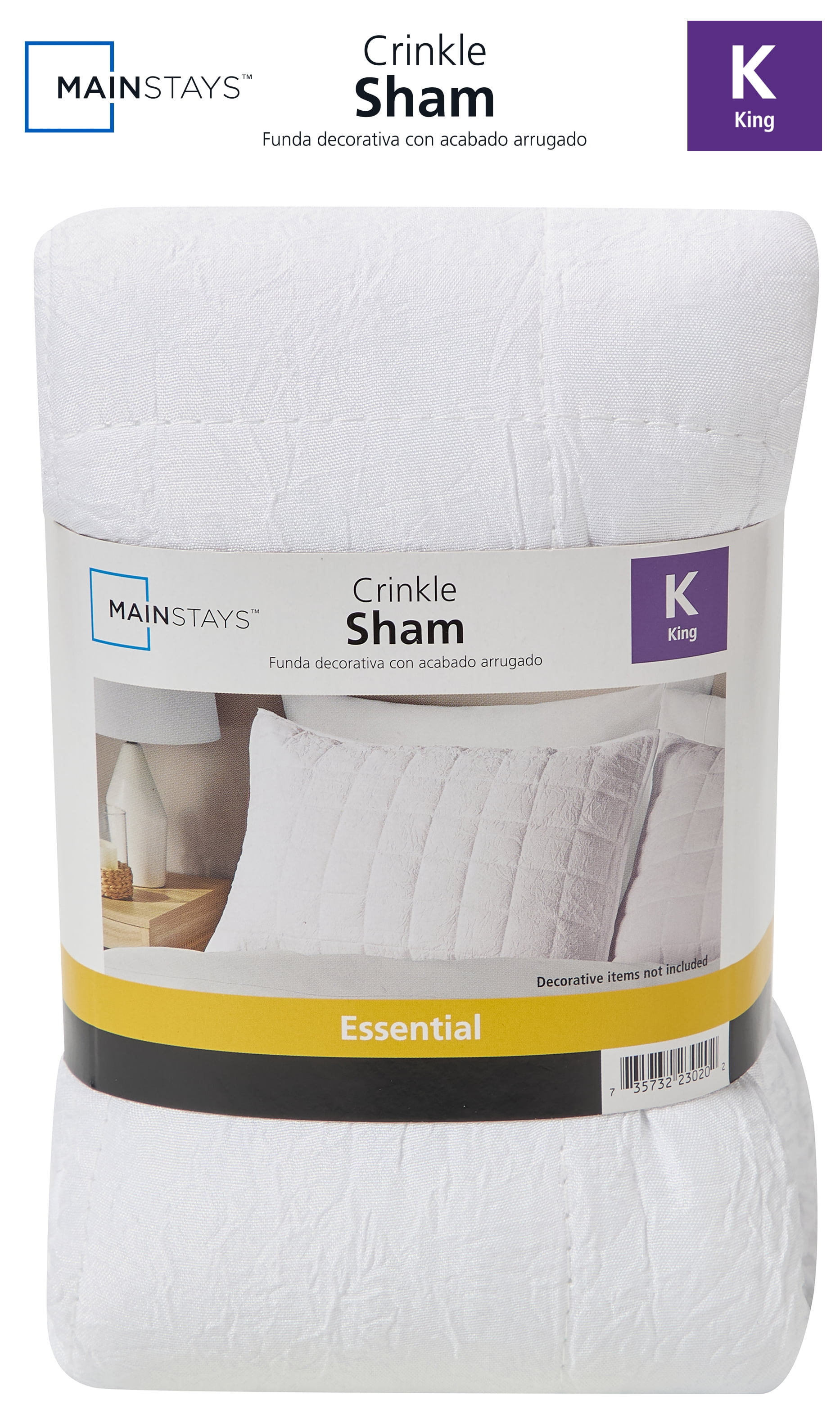 Mainstays Crinkle Pillow Sham, King, White, 1 Pack