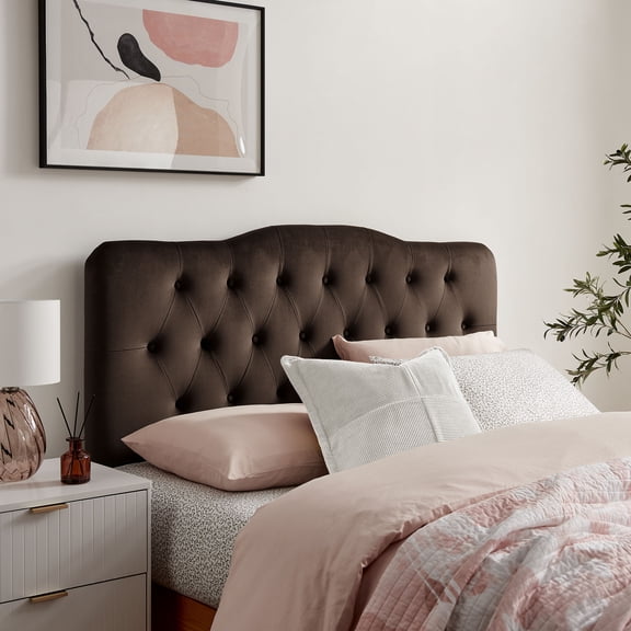 Annabel Stain-Resistant Performance Velvet Queen Headboard in Chocolate Brown