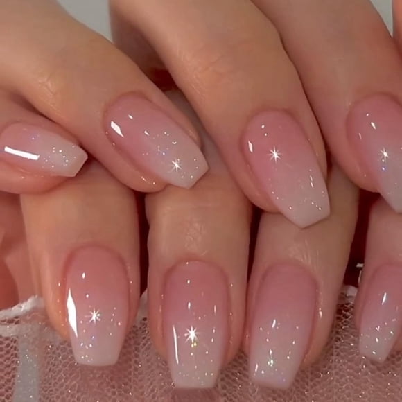 Uñas postizas adhesivas XCREANDO medianas con brillo degradado, forma coffin