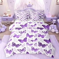 Feelyou Dreamy Butterfly Twin Bedding Sets 7-Piece, Purple Leaves Bedding Comforter Set