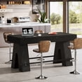 thumbnail image 3 of Tribesigns 63" Bar Table, Industrial Counter Height Pub Table, Bar Height Table with Metal Footrest, Rectangular High Top Dining Counter Tables with Wood Pedestal for Kitchen, Black, 3 of 9