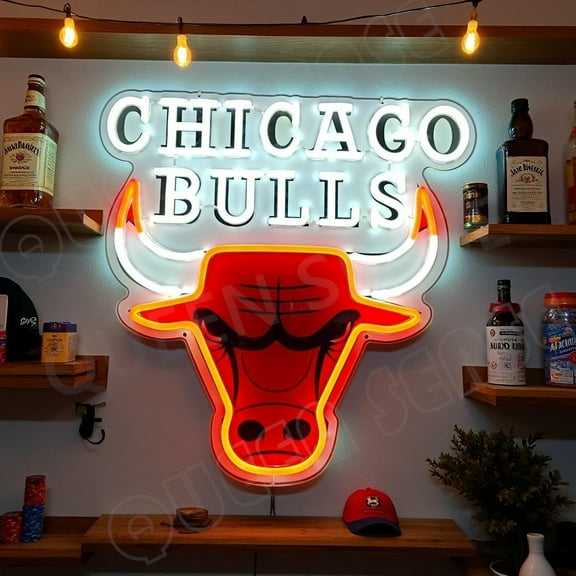 Queen Sense 16"x16" For Chicagos Sports League Bulls LED Neon Sign for Wall Decor Dimmable USB Powered LED Light W116CBLVVD-5VLED