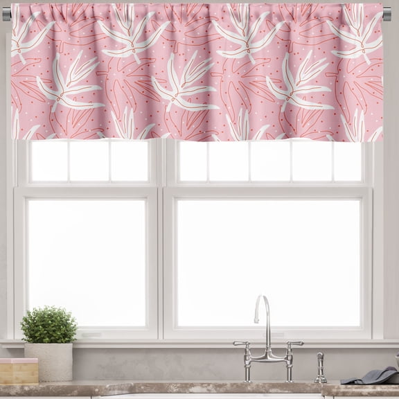 Ambesonne Autumn Valance Pack of 2, Pastel Doodle Forest Leaves, 54"X18", Pink Vermilion and White