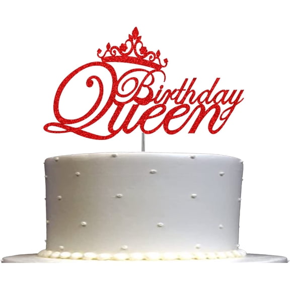 Birthday Queen Glitter Cake Topper, Birthday Party Decorations Ideas, Sturdy Doubled Sided Glitter, Acrylic Stick (Red)