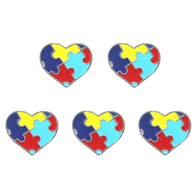 Hearth & Gear Awareness Metal Lapel Pins Set Of 5: Puzzle Piece Heart Ribbon & Badge Design Pin Locking Backings Pin Clasps Flower for Suits Jewelry Pearl Brooch for Women Pineapple Brooch Candy Cane