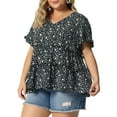 thumbnail image 4 of Agnes Orinda Women's Plus Size Top Boho Floral V Neck Ruffle Sleeves Tiered Babydoll Blouses 3X Black, 4 of 6