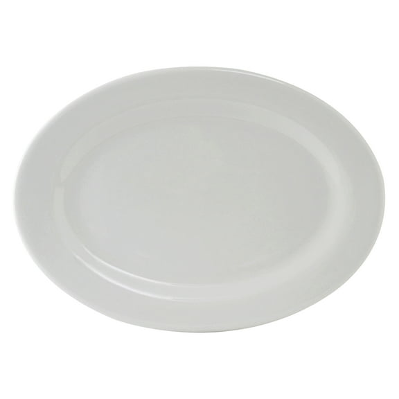Tuxton China ALH-180 Platter, 18" x 13", oval, wide rim, rolled edge, microwave & dishwasher safe, oven proof, fully vitrified, lead-free, Alaska, Porcelain White, Case of 4